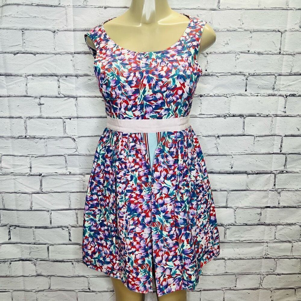 Suno Womens Multicolor Floral Print Sleeveless Fit And Flare Dress Size 4